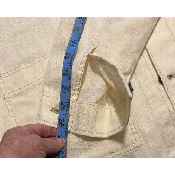 7 FOR ALL MANKIND Shirt Jacket Ecru Brown Top Stitching Button Patch Pockets XL - Picture 7 of 16